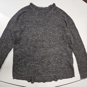 Grey Frayed Crewneck Sweater